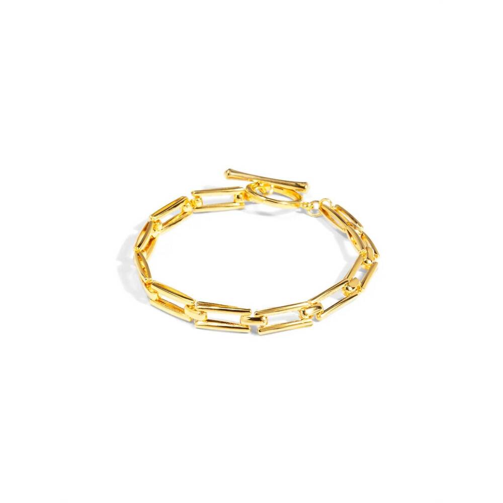 NEW RHO women's rectangle chain toggle bracelet in gold